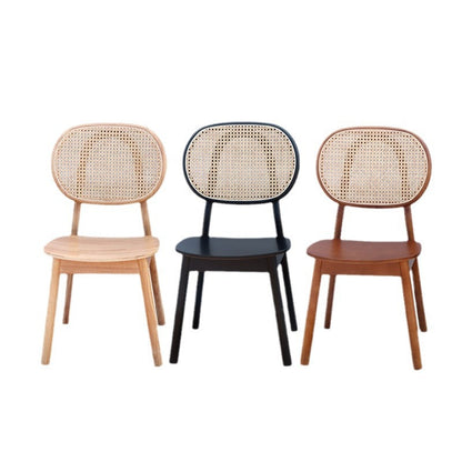 Contemporary Nordic Rectangular Wood Rattan Weaving Dining Chair Backrest Armless For Dining Room