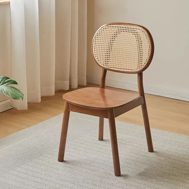 Contemporary Nordic Rectangular Wood Rattan Weaving Dining Chair Backrest Armless For Dining Room