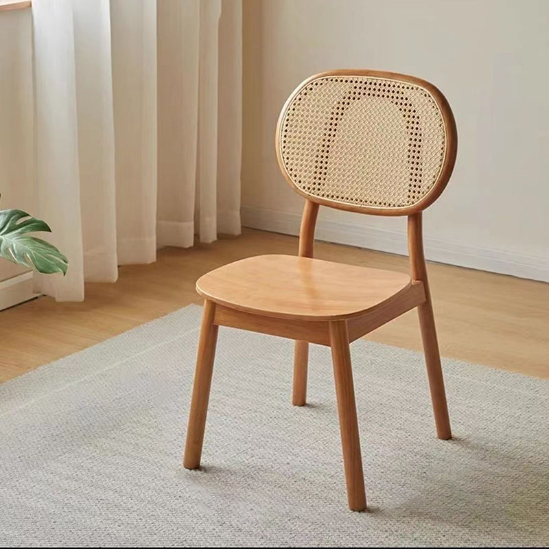 Contemporary Nordic Rectangular Wood Rattan Weaving Dining Chair Backrest Armless For Dining Room
