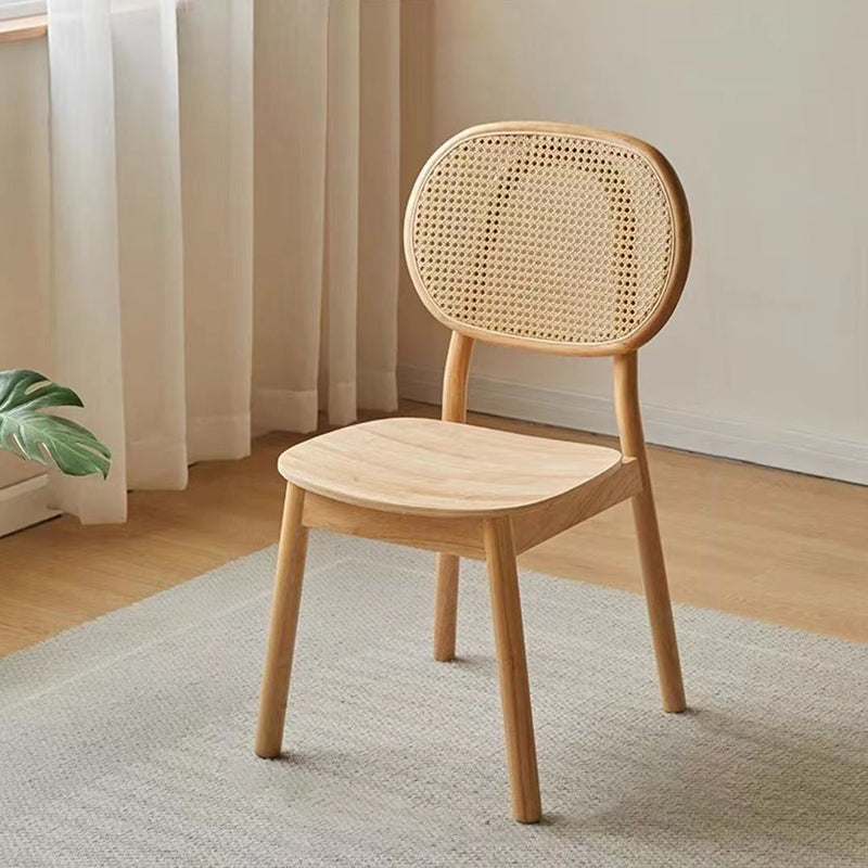 Contemporary Nordic Rectangular Wood Rattan Weaving Dining Chair Backrest Armless For Dining Room