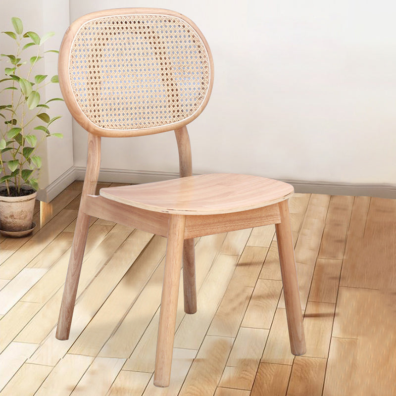 Contemporary Nordic Rectangular Wood Rattan Weaving Dining Chair Backrest Armless For Dining Room