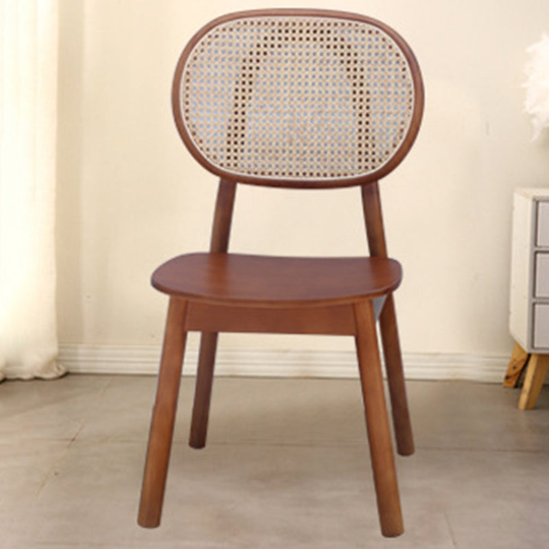 Contemporary Nordic Rectangular Wood Rattan Weaving Dining Chair Backrest Armless For Dining Room