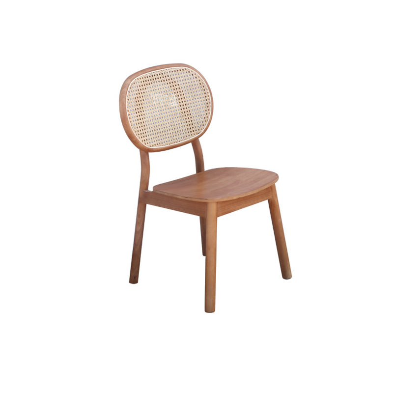 Contemporary Nordic Rectangular Wood Rattan Weaving Dining Chair Backrest Armless For Dining Room