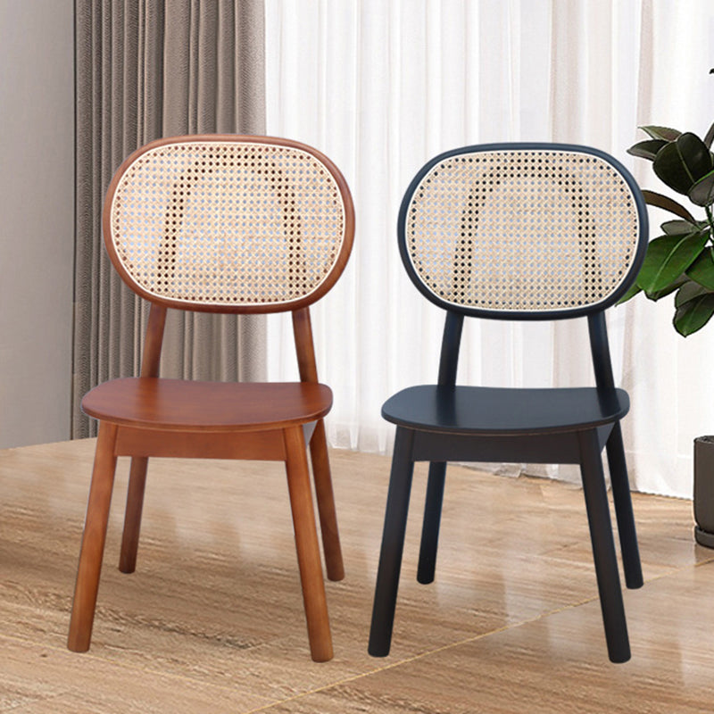 Contemporary Nordic Rectangular Wood Rattan Weaving Dining Chair Backrest Armless For Dining Room