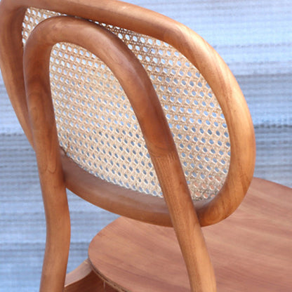 Contemporary Nordic Rectangular Wood Rattan Weaving Dining Chair Backrest Armless For Dining Room