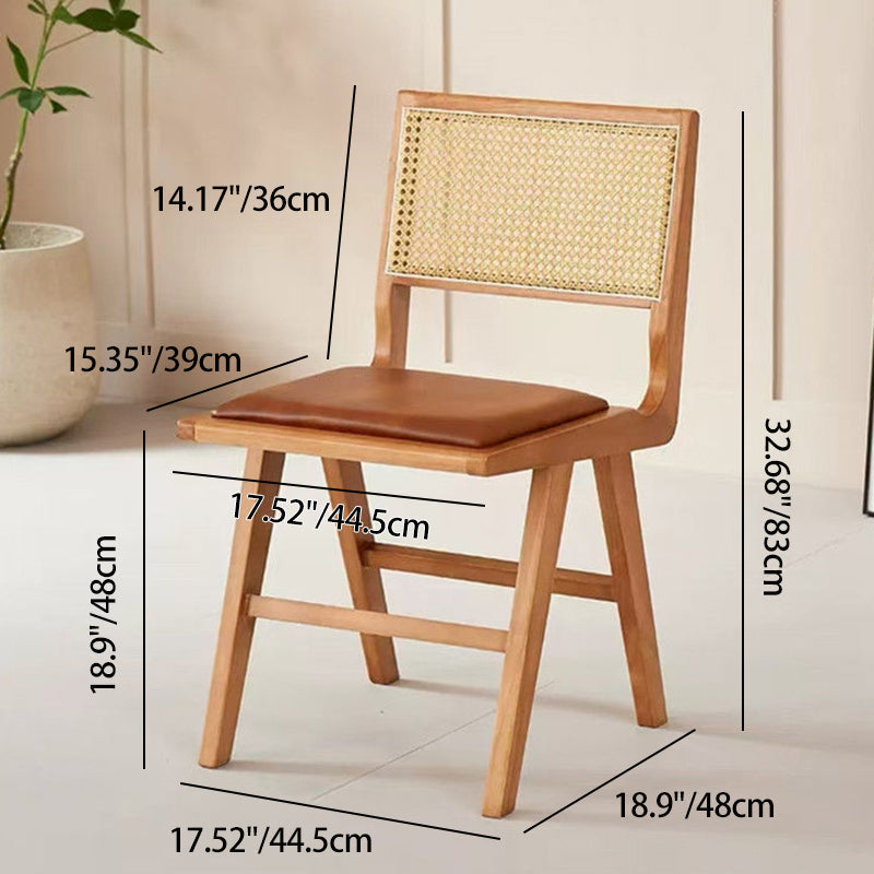 Contemporary Nordic H-Shaped Rubberwood Rattan Weaving PU Leather Sponge Dining Chair Backrest Armless For Dining Room