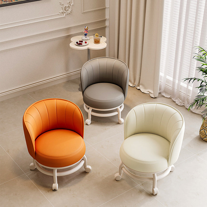 Modern Minimalist Round Plastic PU Leather Sponge Movable Low Stool Backrest Armless For Living Room