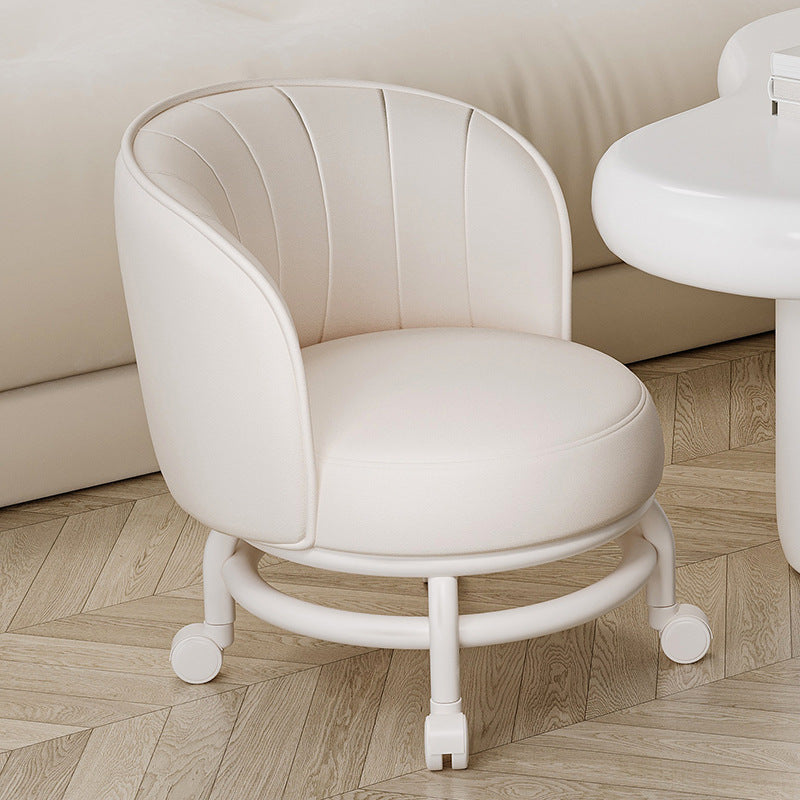 Modern Minimalist Round Plastic PU Leather Sponge Movable Low Stool Backrest Armless For Living Room