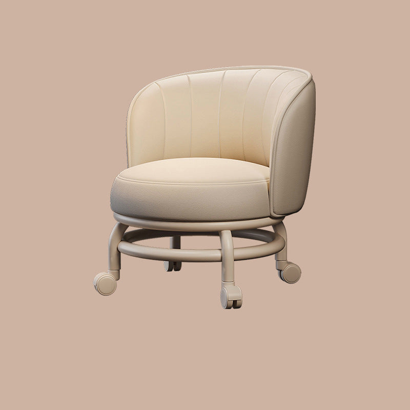 Modern Minimalist Round Plastic PU Leather Sponge Movable Low Stool Backrest Armless For Living Room