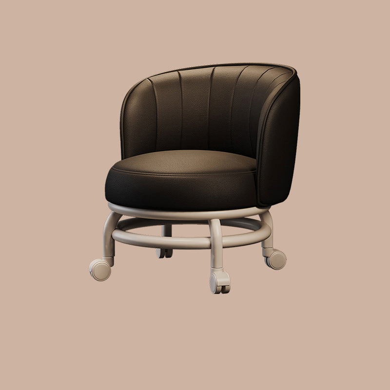 Modern Minimalist Round Plastic PU Leather Sponge Movable Low Stool Backrest Armless For Living Room