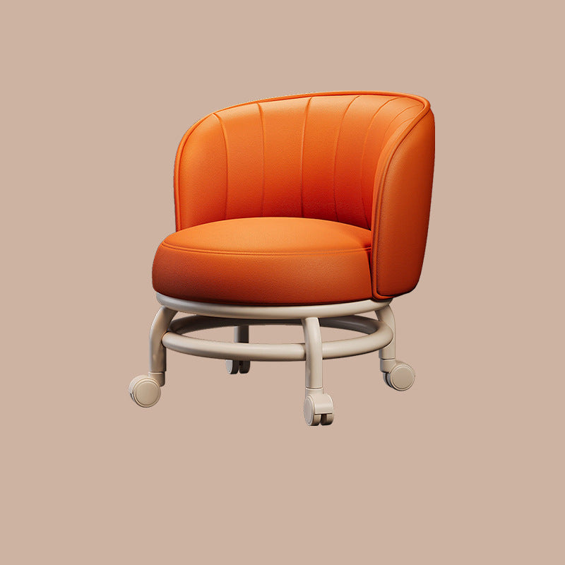 Modern Minimalist Round Plastic PU Leather Sponge Movable Low Stool Backrest Armless For Living Room