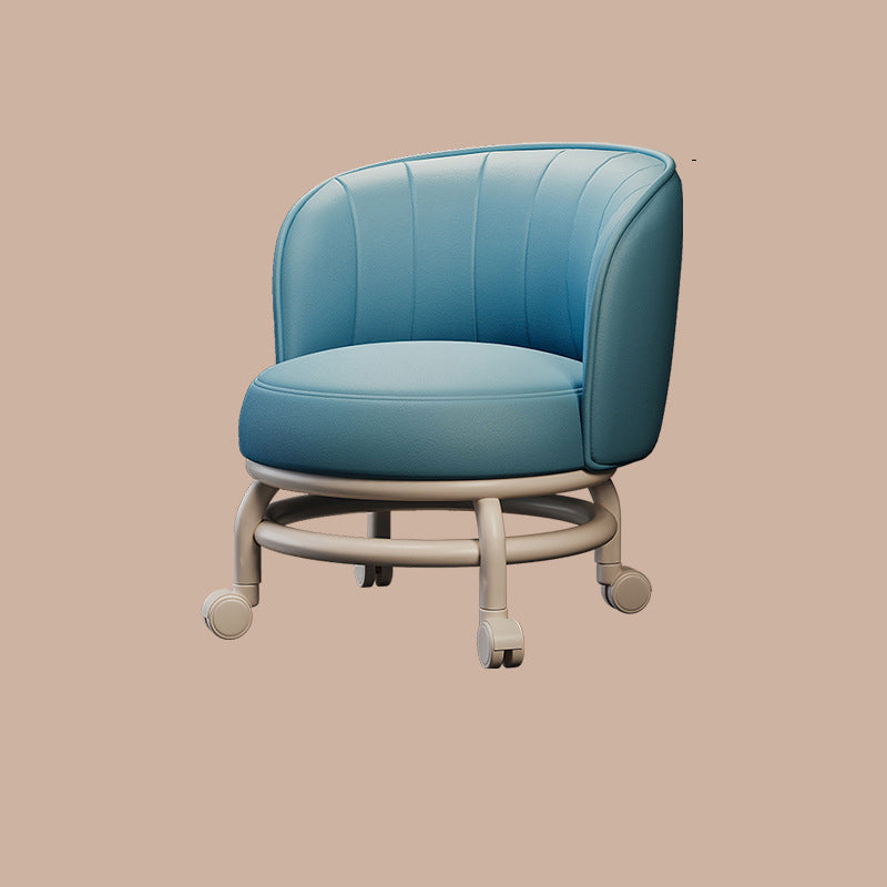 Modern Minimalist Round Plastic PU Leather Sponge Movable Low Stool Backrest Armless For Living Room