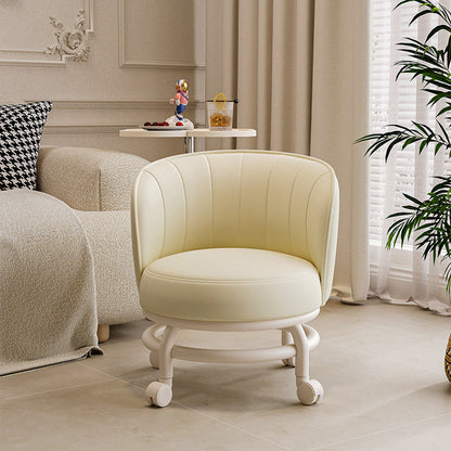 Modern Minimalist Round Plastic PU Leather Sponge Movable Low Stool Backrest Armless For Living Room