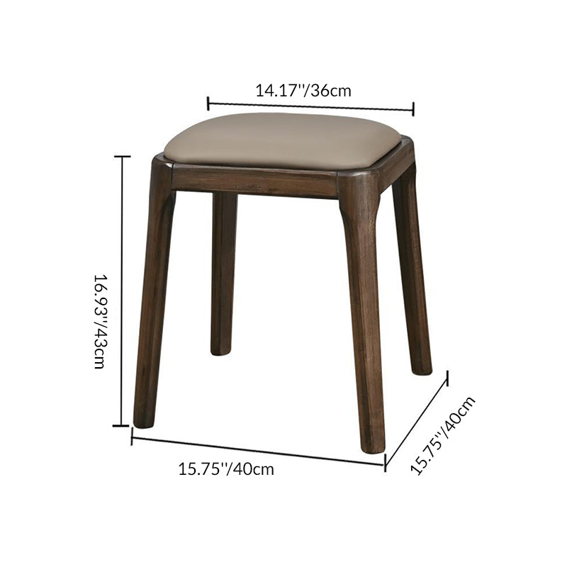 Modern Minimalist Square Rubberwood Microfiber Leather Sponge Low Stool Backless Armless For Dining Room
