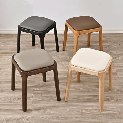 Modern Minimalist Square Rubberwood Microfiber Leather Sponge Low Stool Backless Armless For Dining Room