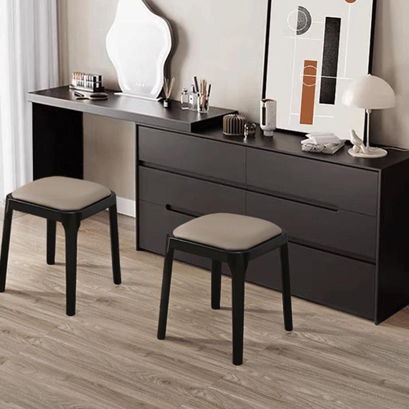 Modern Minimalist Square Rubberwood Microfiber Leather Sponge Low Stool Backless Armless For Dining Room