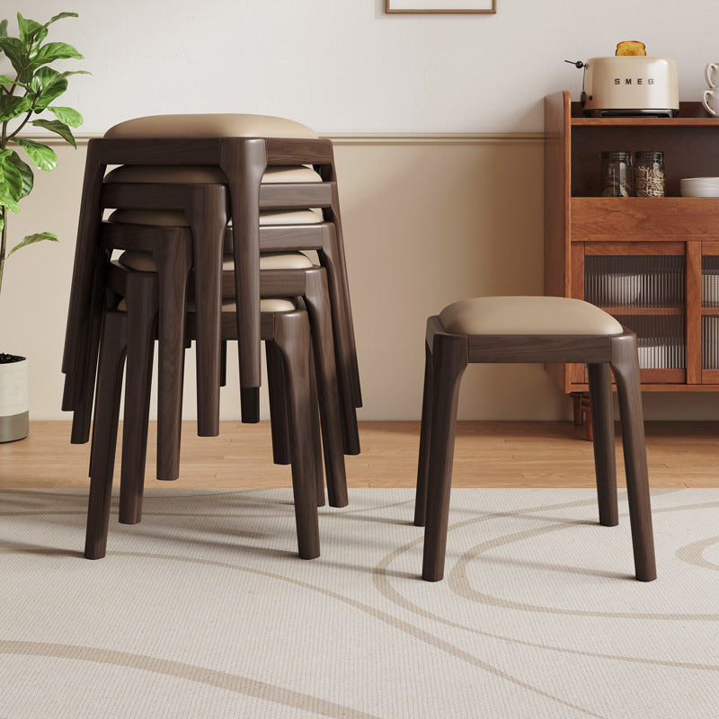 Modern Minimalist Square Rubberwood Microfiber Leather Sponge Low Stool Backless Armless For Dining Room