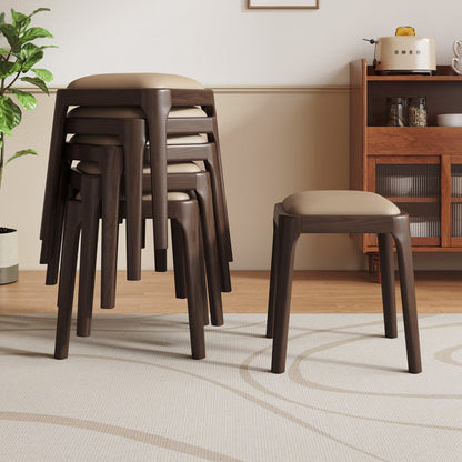 Modern Minimalist Square Rubberwood Microfiber Leather Sponge Low Stool Backless Armless For Dining Room