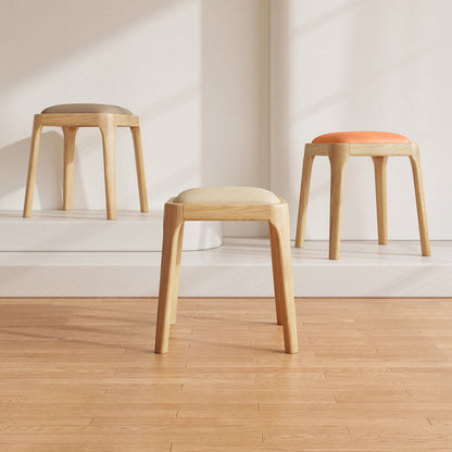 Modern Minimalist Square Rubberwood Microfiber Leather Sponge Low Stool Backless Armless For Dining Room