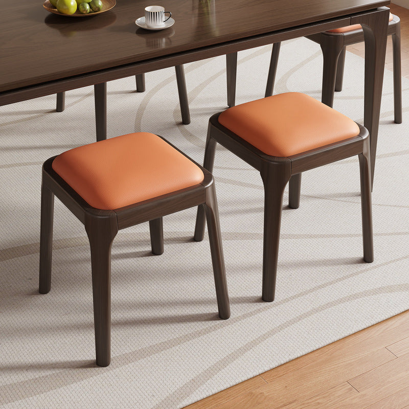 Modern Minimalist Square Rubberwood Microfiber Leather Sponge Low Stool Backless Armless For Dining Room