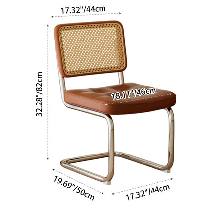 Traditional Vintage Arc Stainless Steel Leather Sponge Plastic Rattan Weaving Dining Chair Backrest Armless For Dining Room