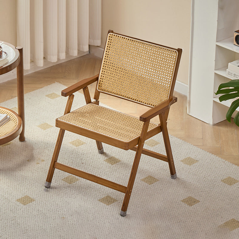 Traditional Rustic Foldable Rectangular Bamboo Polyester Resin Rattan Weaving Dining Chair Backrest Armrest For Dining Room