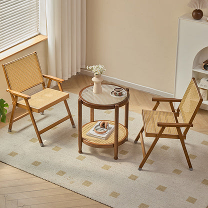 Traditional Rustic Foldable Rectangular Bamboo Polyester Resin Rattan Weaving Dining Chair Backrest Armrest For Dining Room