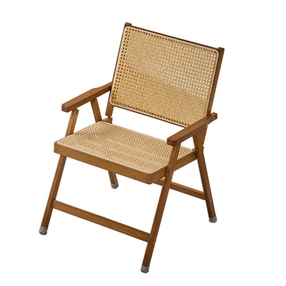 Traditional Rustic Foldable Rectangular Bamboo Polyester Resin Rattan Weaving Dining Chair Backrest Armrest For Dining Room