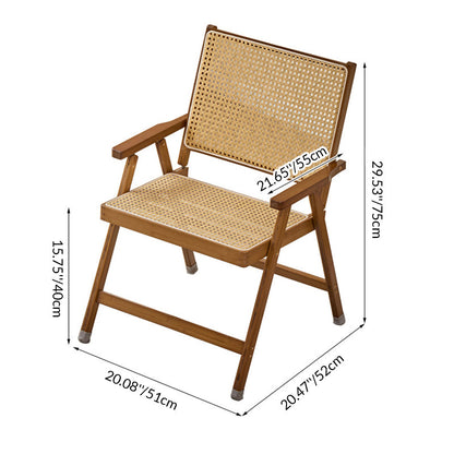 Traditional Rustic Foldable Rectangular Bamboo Polyester Resin Rattan Weaving Dining Chair Backrest Armrest For Dining Room