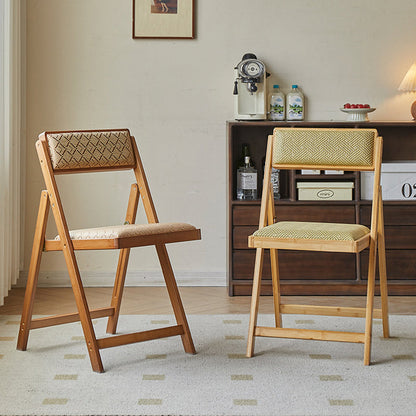 Traditional Rustic Foldable Rectangular Nan Bamboo Faux Leather Sponge Dining Chair Backrest Armless For Dining Room