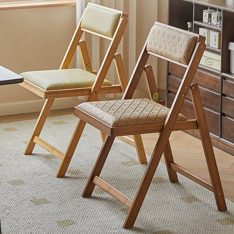 Traditional Rustic Foldable Rectangular Nan Bamboo Faux Leather Sponge Dining Chair Backrest Armless For Dining Room