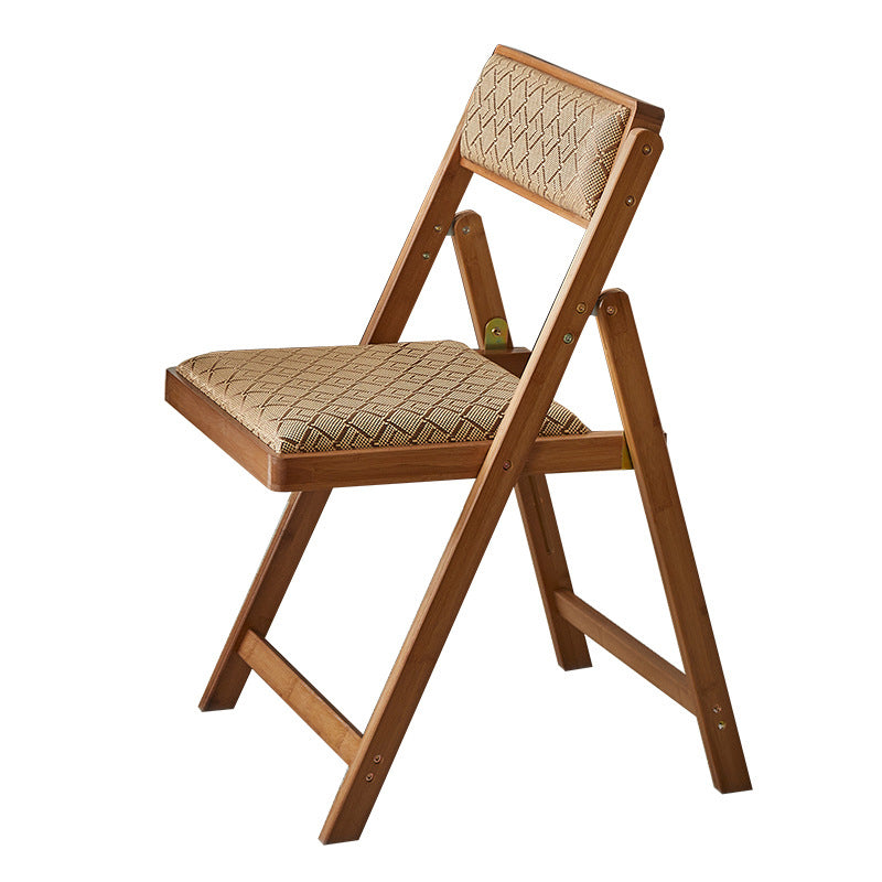 Traditional Rustic Foldable Rectangular Nan Bamboo Faux Leather Sponge Dining Chair Backrest Armless For Dining Room