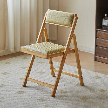 Traditional Rustic Foldable Rectangular Nan Bamboo Faux Leather Sponge Dining Chair Backrest Armless For Dining Room