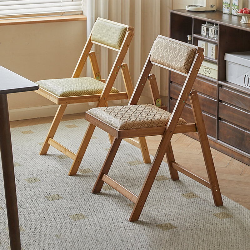 Traditional Rustic Foldable Rectangular Nan Bamboo Faux Leather Sponge Dining Chair Backrest Armless For Dining Room