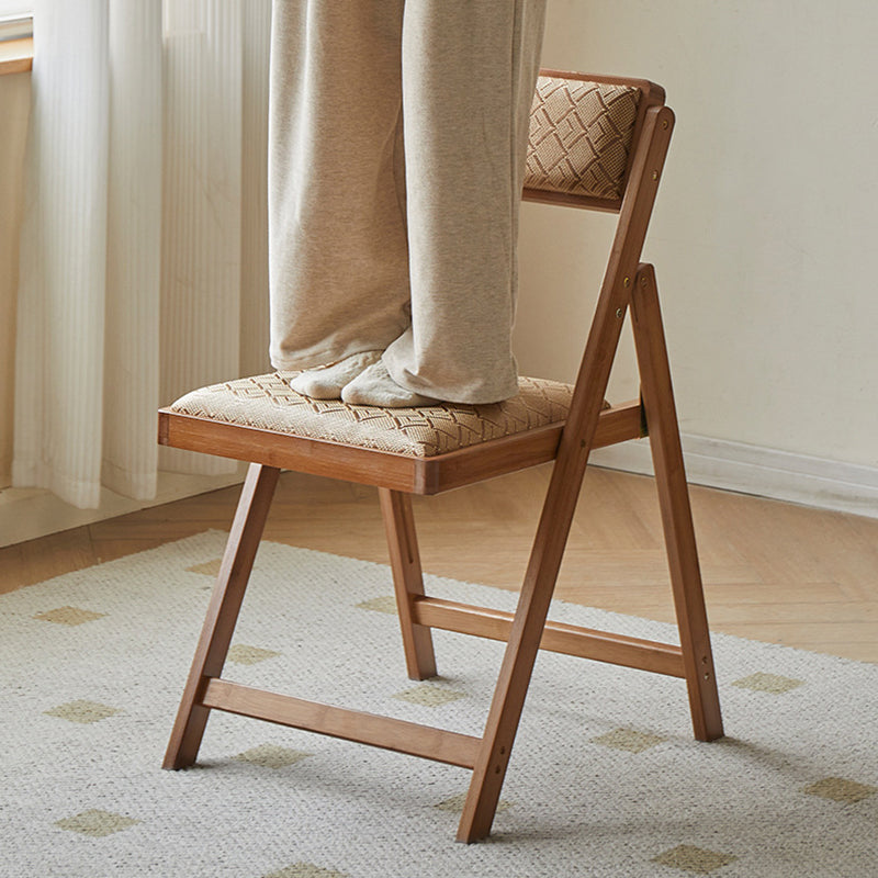 Traditional Rustic Foldable Rectangular Nan Bamboo Faux Leather Sponge Dining Chair Backrest Armless For Dining Room