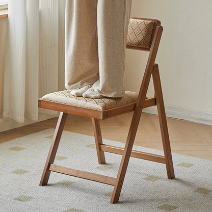 Traditional Rustic Foldable Rectangular Nan Bamboo Faux Leather Sponge Dining Chair Backrest Armless For Dining Room