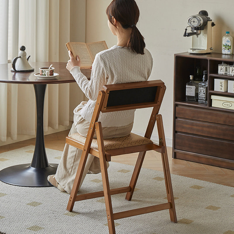 Traditional Rustic Foldable Rectangular Nan Bamboo Faux Leather Sponge Dining Chair Backrest Armless For Dining Room
