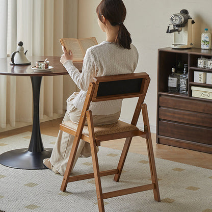 Traditional Rustic Foldable Rectangular Nan Bamboo Faux Leather Sponge Dining Chair Backrest Armless For Dining Room