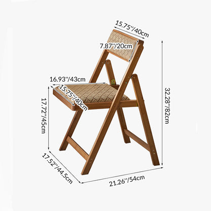 Traditional Rustic Foldable Rectangular Nan Bamboo Faux Leather Sponge Dining Chair Backrest Armless For Dining Room