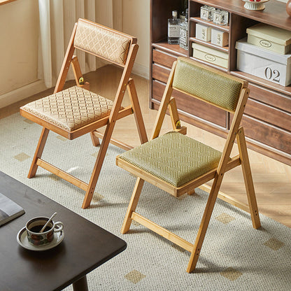 Traditional Rustic Foldable Rectangular Nan Bamboo Faux Leather Sponge Dining Chair Backrest Armless For Dining Room