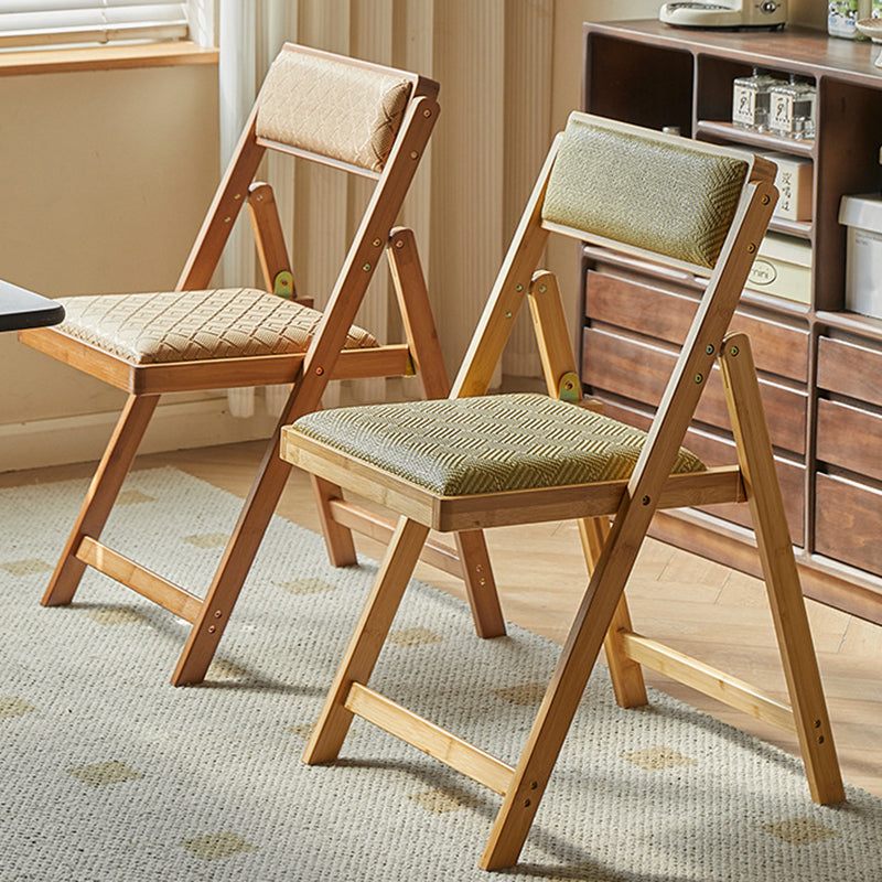 Traditional Rustic Foldable Rectangular Nan Bamboo Faux Leather Sponge Dining Chair Backrest Armless For Dining Room