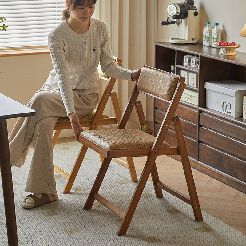 Traditional Rustic Foldable Rectangular Nan Bamboo Faux Leather Sponge Dining Chair Backrest Armless For Dining Room