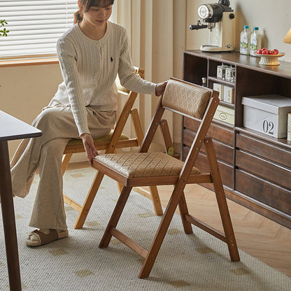 Traditional Rustic Foldable Rectangular Nan Bamboo Faux Leather Sponge Dining Chair Backrest Armless For Dining Room