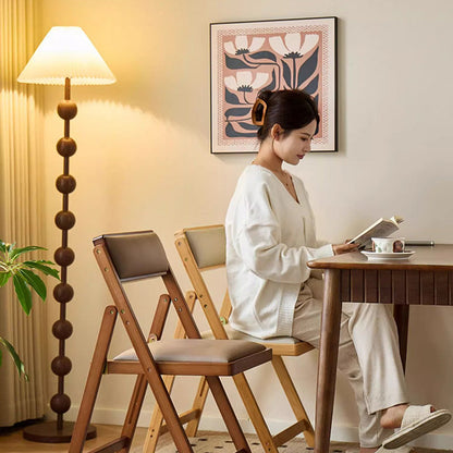 Traditional Japanese Rectangular Foldable Nan Bamboo Faux Leather Sponge Dining Chair Backrest Armless For Dining Room