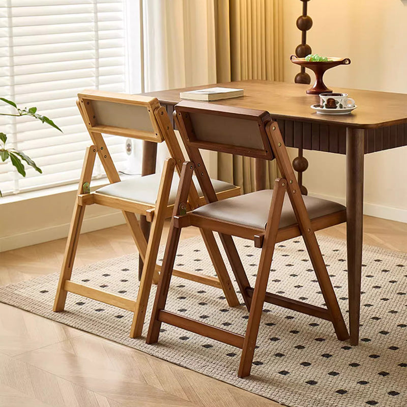 Traditional Japanese Rectangular Foldable Nan Bamboo Faux Leather Sponge Dining Chair Backrest Armless For Dining Room