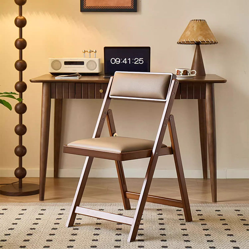 Traditional Japanese Rectangular Foldable Nan Bamboo Faux Leather Sponge Dining Chair Backrest Armless For Dining Room