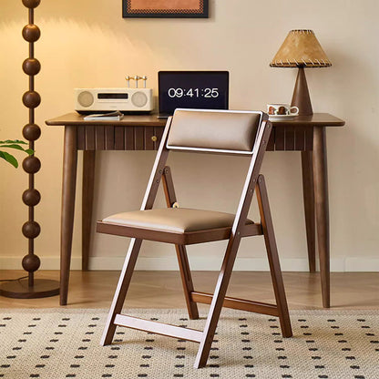 Traditional Japanese Rectangular Foldable Nan Bamboo Faux Leather Sponge Dining Chair Backrest Armless For Dining Room