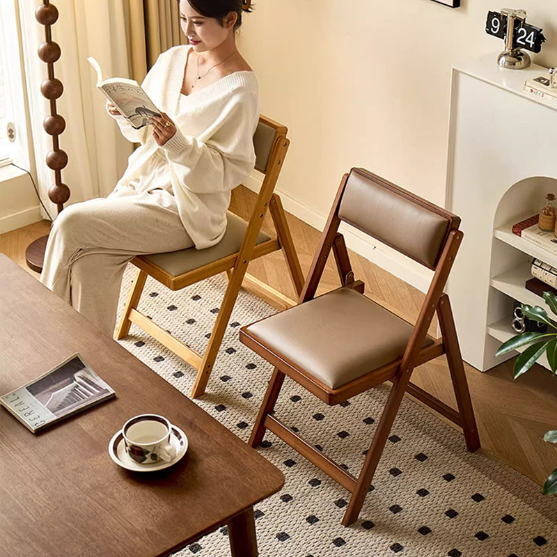 Traditional Japanese Rectangular Foldable Nan Bamboo Faux Leather Sponge Dining Chair Backrest Armless For Dining Room