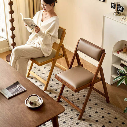 Traditional Japanese Rectangular Foldable Nan Bamboo Faux Leather Sponge Dining Chair Backrest Armless For Dining Room