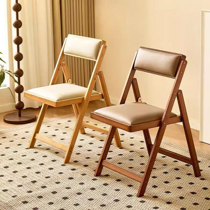 Traditional Japanese Rectangular Foldable Nan Bamboo Faux Leather Sponge Dining Chair Backrest Armless For Dining Room